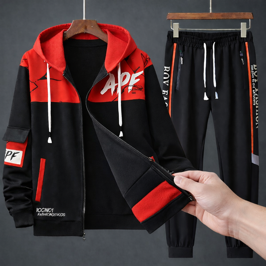 APF Red & Black Stylish Winter Tracksuit (2 PCS Hoodie+Trouser)