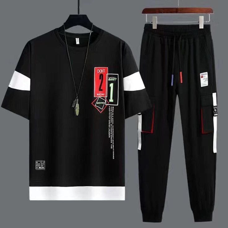 Stylish Printed Paneling Dry-Fit Tracksuit (BLACK)