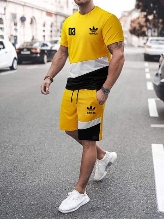 Yellow Adi Contrast Dry-Fit Tracksuit (Short & T-Shirt)