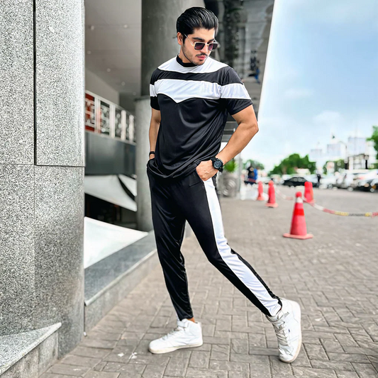 Black & White V-panel Dry Fit Summer Tracksuit