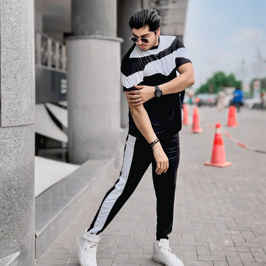Black & White V-panel Dry Fit Summer Tracksuit