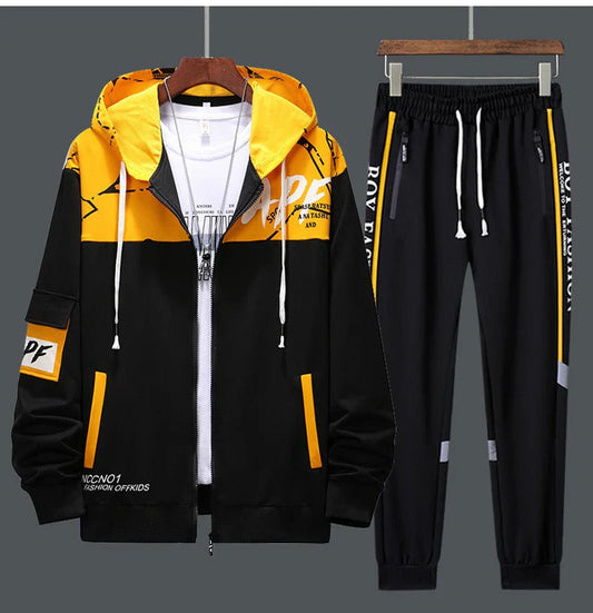 APF Yellow & Black Stylish Winter Tracksuit (2 PCS Hoodie+Trouser)