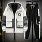 Stylish Cargo Front Double Pocket Winter Tracksuit (White) (Hoodie + Trouser)