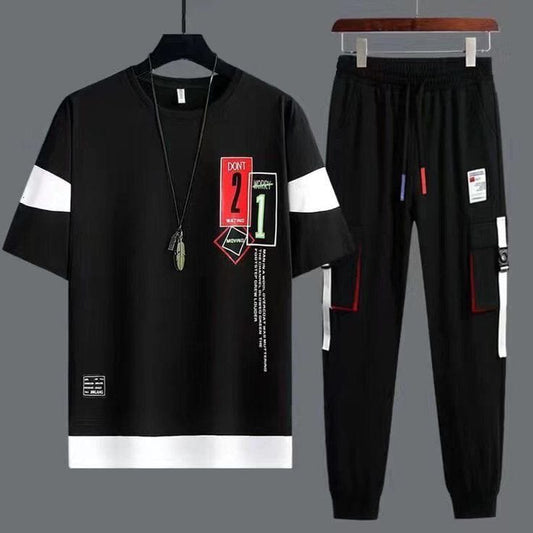 Stylish Printed Paneling Dry-Fit Tracksuit (BLACK)